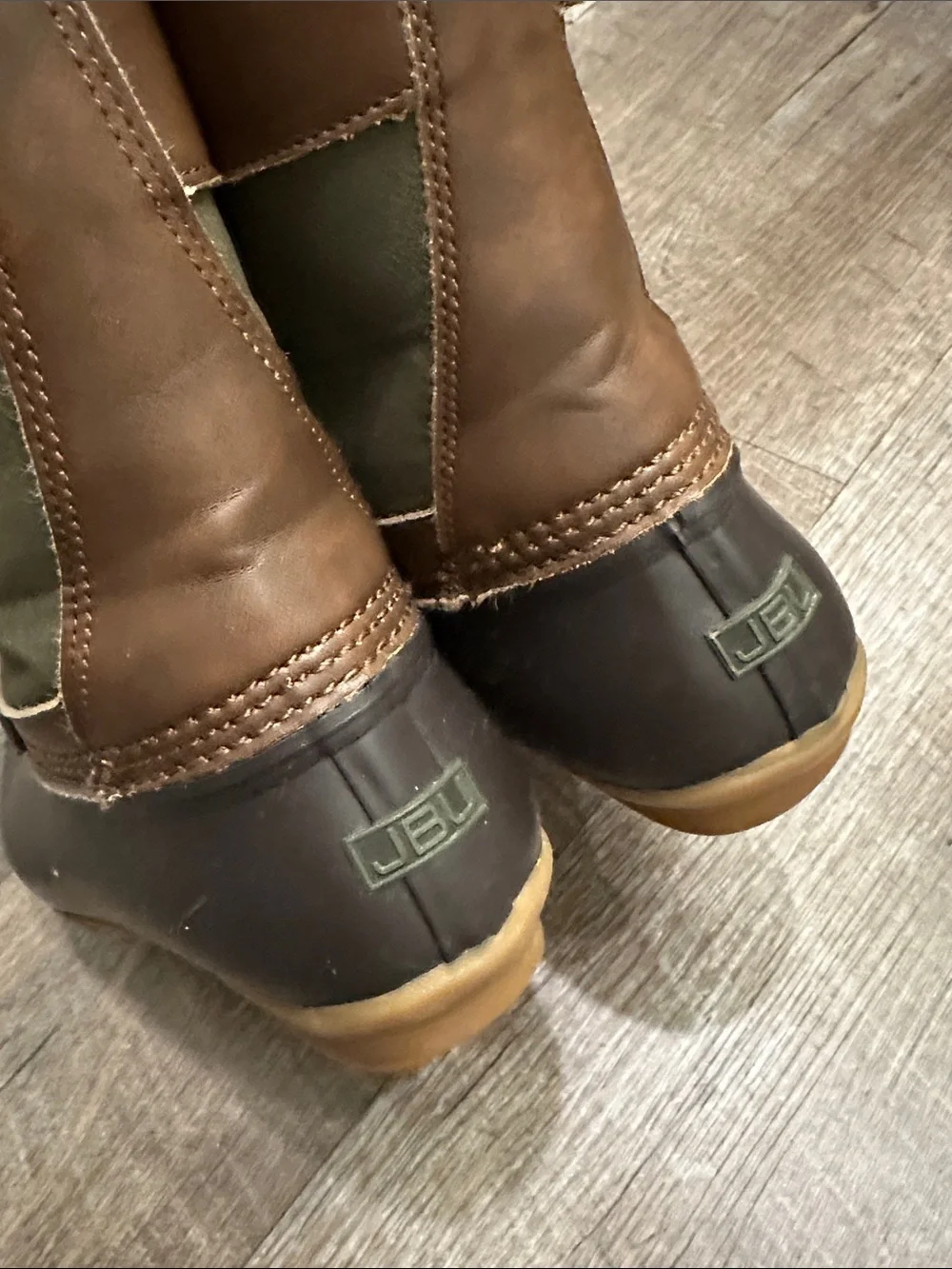 JBU Olive Green & Brown Waterproof Duck Boots 6.5
